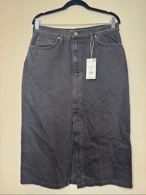 Mango Black Midi Denim Skirt Boho Western with Split Size Large